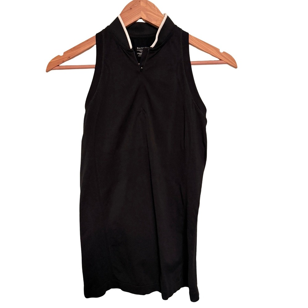 Athleta Renew Racerback Sleeveless Quarter Zip Top XS Black Athletic Tenniscore